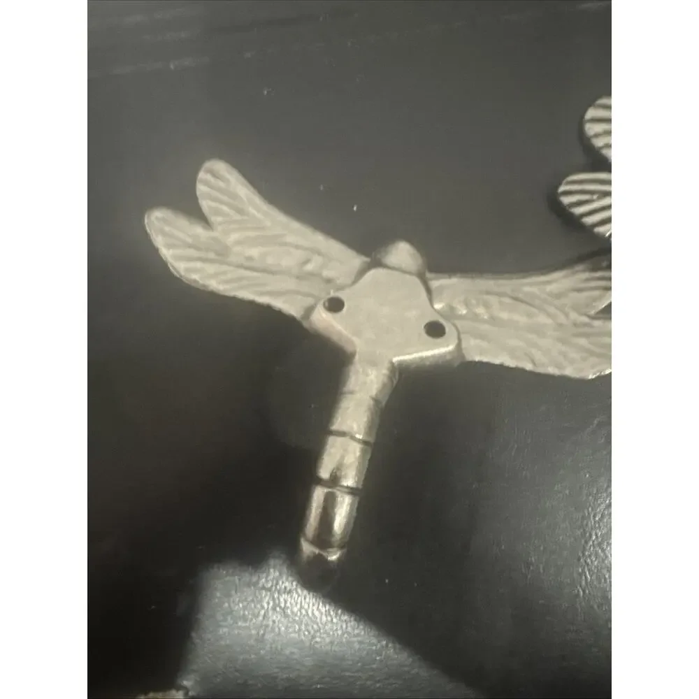 Pair Vintage Silver Tone Dragonfly Wall Hooks 4x3 Decorative Metal Coat Hook